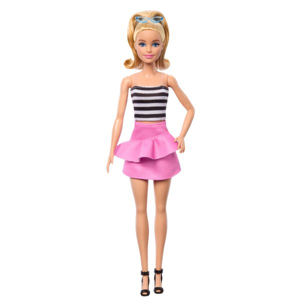 Barbie Fashionistas Doll #213, Blonde With Striped Top, Pink Skirt & Sunglasses, 65Th Anniversary