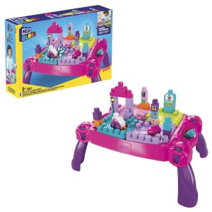 MEGA BLOKS Toy Blocks Blue Build N Learn Table With Storage (30 Pieces) For Toddler