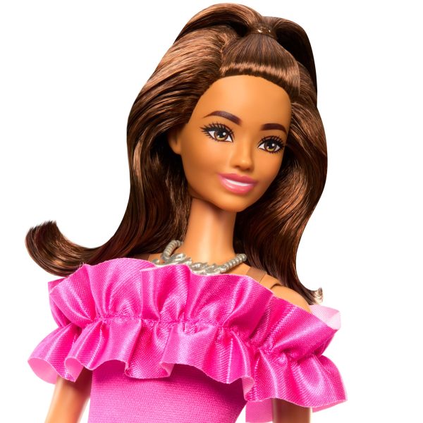 Barbie Fashionistas Doll #217 With Brown Wavy Hair & Pink Dress, 65Th Anniversary