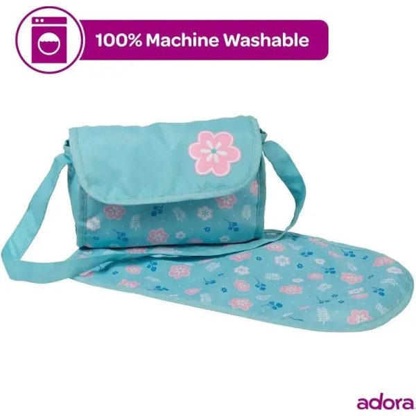 Adora - Baby Doll Diaper Bag, Includes Changing Mat and 2 Doll Diapers, Blue Flower Power