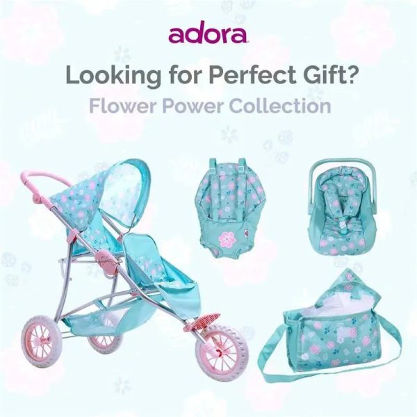 Adora - Baby Doll Diaper Bag, Includes Changing Mat and 2 Doll Diapers, Blue Flower Power