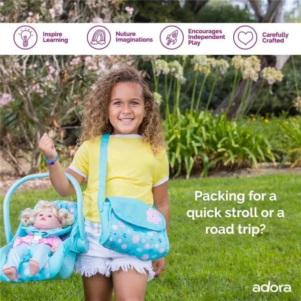 Adora - Baby Doll Diaper Bag, Includes Changing Mat and 2 Doll Diapers, Blue Flower Power