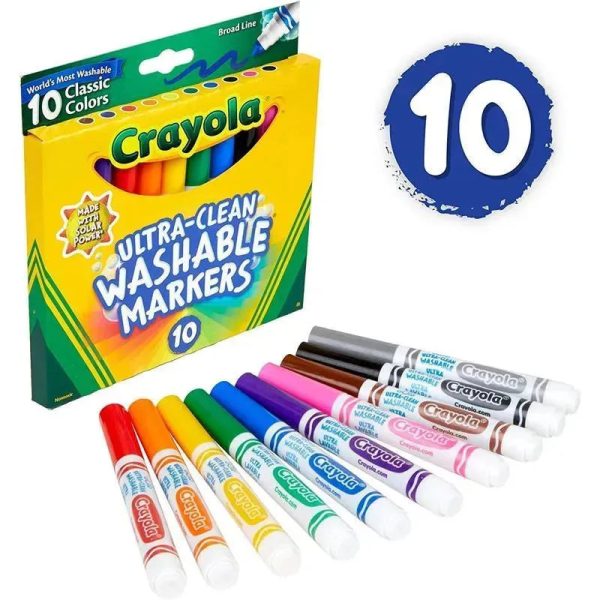 Crayola - 10 Ct Ultra-Clean Washable Classic, Broad Line Markers