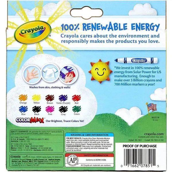 Crayola - 10 Ct Ultra-Clean Washable Classic, Broad Line Markers