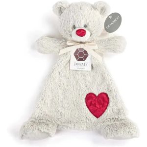 DEMDACO - Birthstone Color Garnet and Grey, Stuffed Animal Blankie Bear January