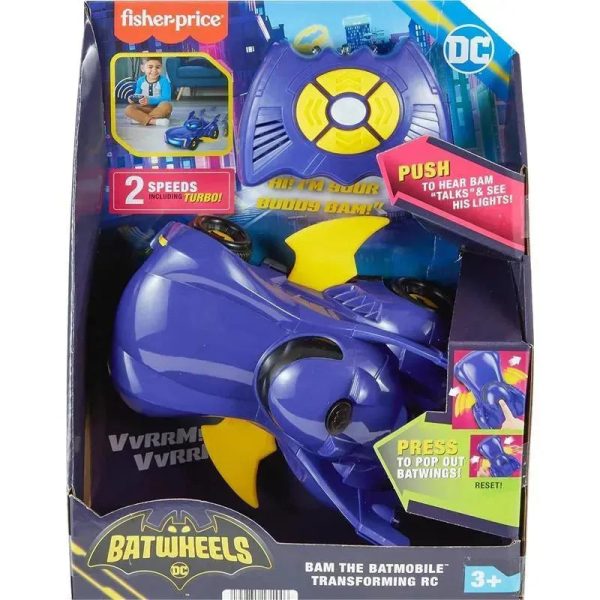 Fisher Price - DC Batwheels Remote Control Car, Bam The Batmobile Transforming RC with Lights Sounds & Character Phrases
