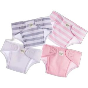 JC Toys - Baby Doll Washable and Reusable Eco Diapers, 4 Pack Fits Dolls 14 to 18, Pink