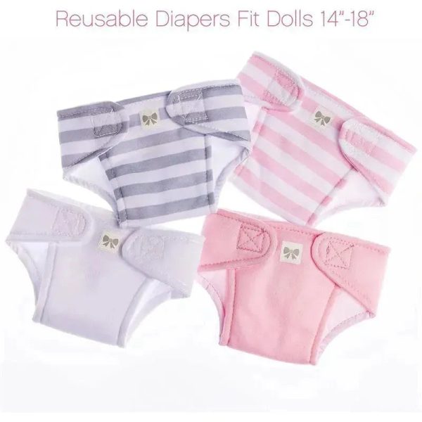 JC Toys - Baby Doll Washable and Reusable Eco Diapers, 4 Pack Fits Dolls 14 to 18, Pink