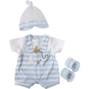 JC Toys - Berenguer Boutique Baby Doll Outfit, Blue Stripes and White Overall Shorts with Headband, and Booties, Ages 2+