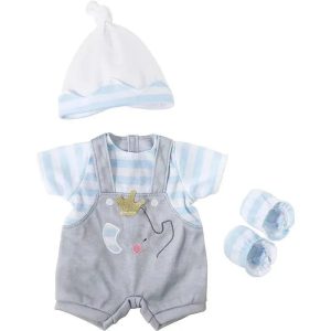 JC Toys - Berenguer Boutique Baby Doll Outfit, Gray Overall Shorts with Blue Stripes, Ages 2+