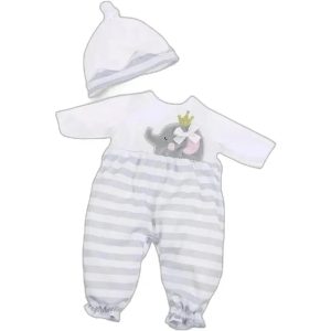 JC Toys - Berenguer Boutique Baby Doll Outfit, Gray Striped Long Onesie, Ages 2+