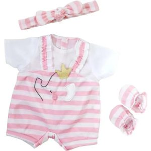 JC Toys - Berenguer Boutique Baby Doll Outfit, Pink Stripes and White Overall Shorts, Ages 2+