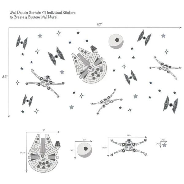 Lambs & Ivy - Wall Decal, Stars Wars Millennium Falcon Tie Fighters