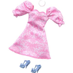 Mattel - Barbie Complete Looks Complete Outfit With Pink Puff Sleeve Dress, Necklace, And Bow Heels