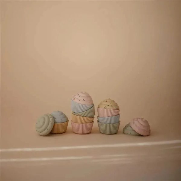 Mushie - Silicone Mix and Match Cupcake Toy 4 Pack, Mold Free