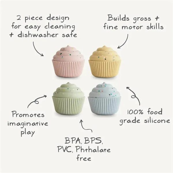 Mushie - Silicone Mix and Match Cupcake Toy 4 Pack, Mold Free